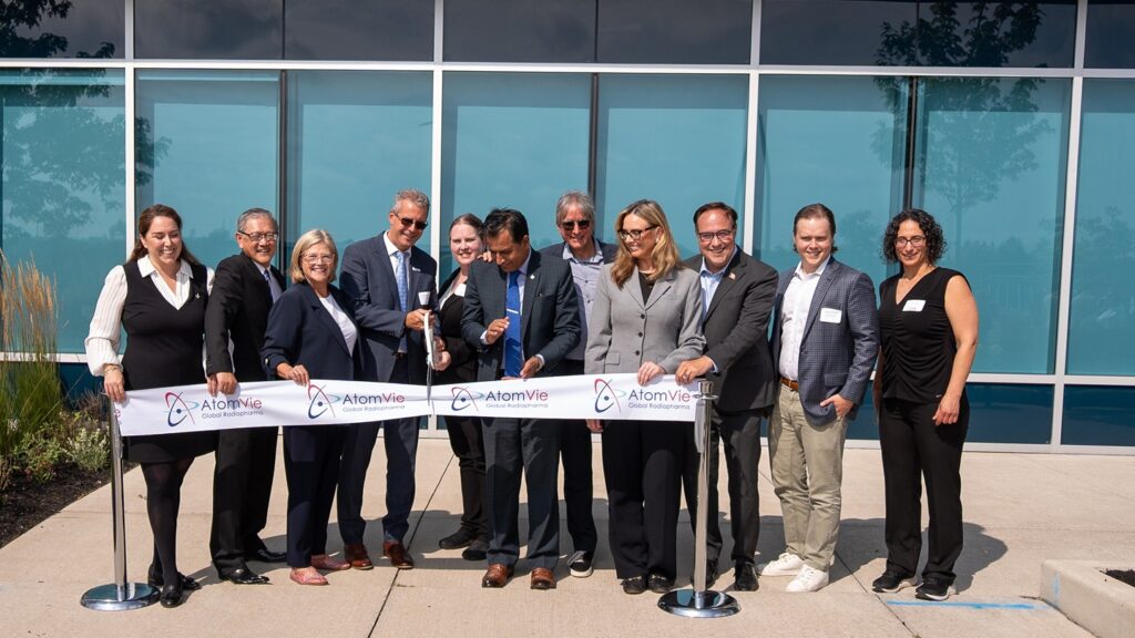 Ribbon-cutting at the opening of AtomVie Global Radiopharma’s purpose-built radiopharmaceutical manufacturing facility. Credit: AtomVie Global Radiopharma / PRNewswire.